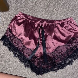 Elegant Satin Lace Trim Shorts